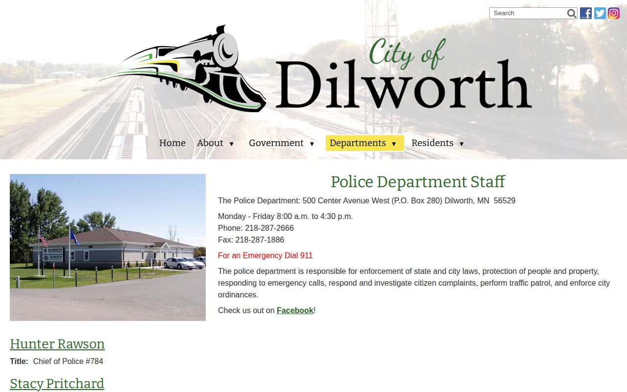 Clay County Dilworth Police Department public-record contact page